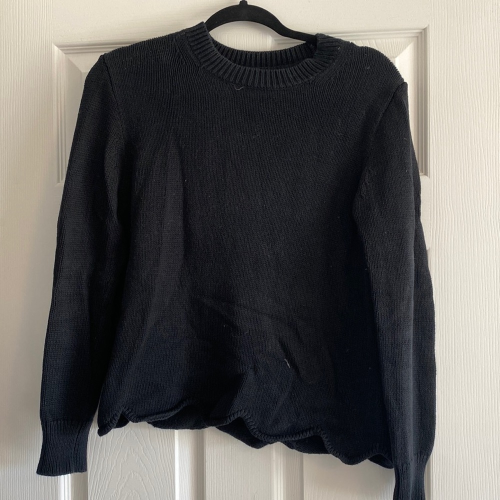J crew black sweater with scalloped bottom